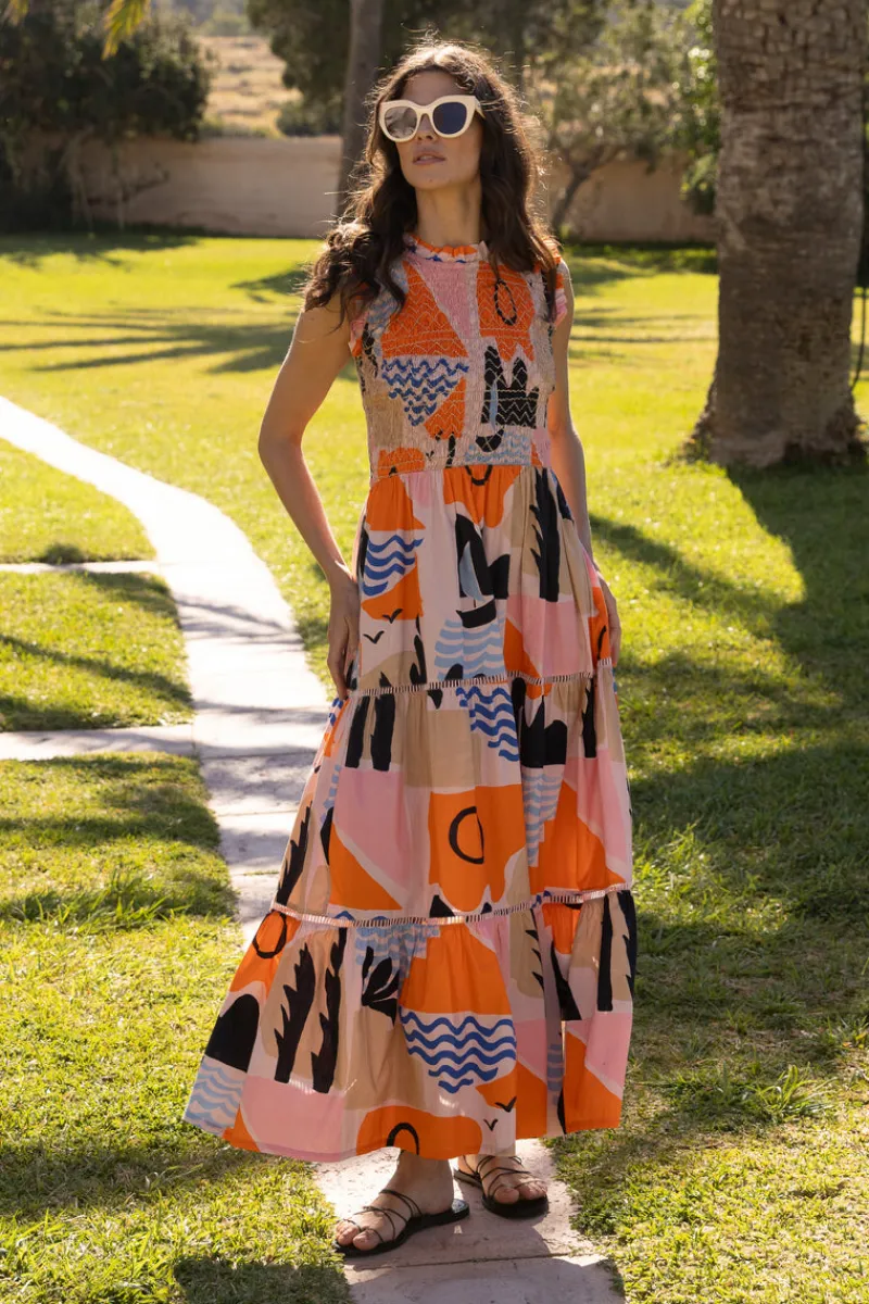 Oliphant Sleeveless Smocked Maxi- Riviera Orange