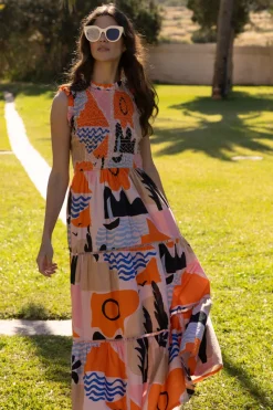 Oliphant Sleeveless Smocked Maxi- Riviera Orange