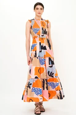 Oliphant Sleeveless Smocked Maxi- Riviera Orange