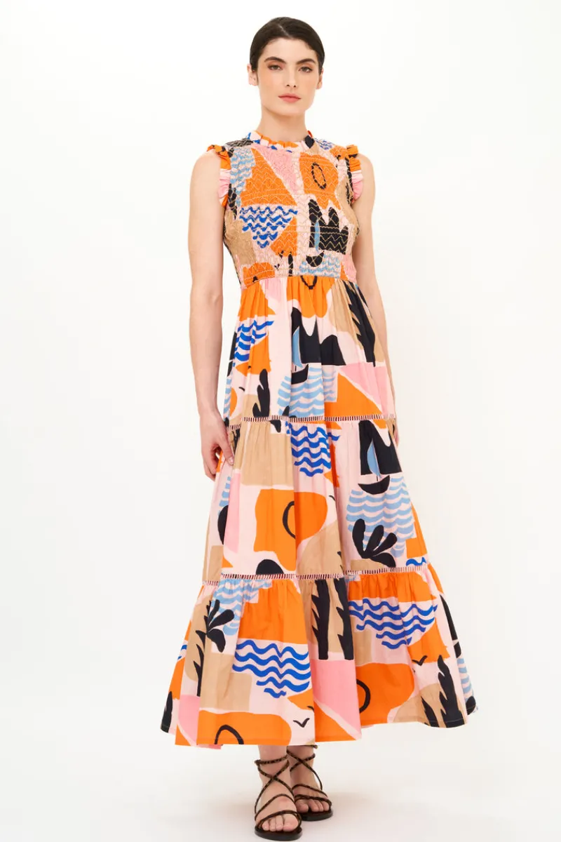Oliphant Sleeveless Smocked Maxi- Riviera Orange