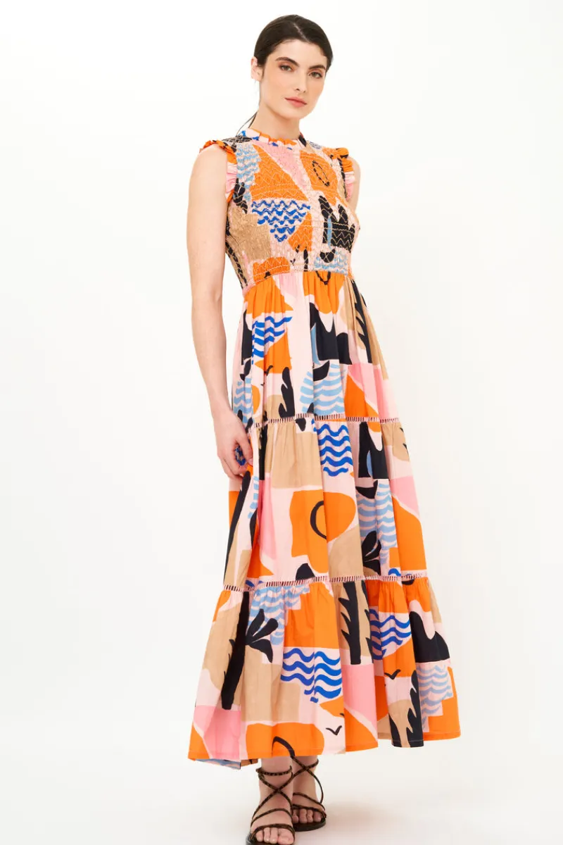 Oliphant Sleeveless Smocked Maxi- Riviera Orange
