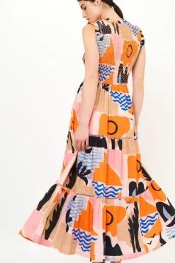 Oliphant Sleeveless Smocked Maxi- Riviera Orange