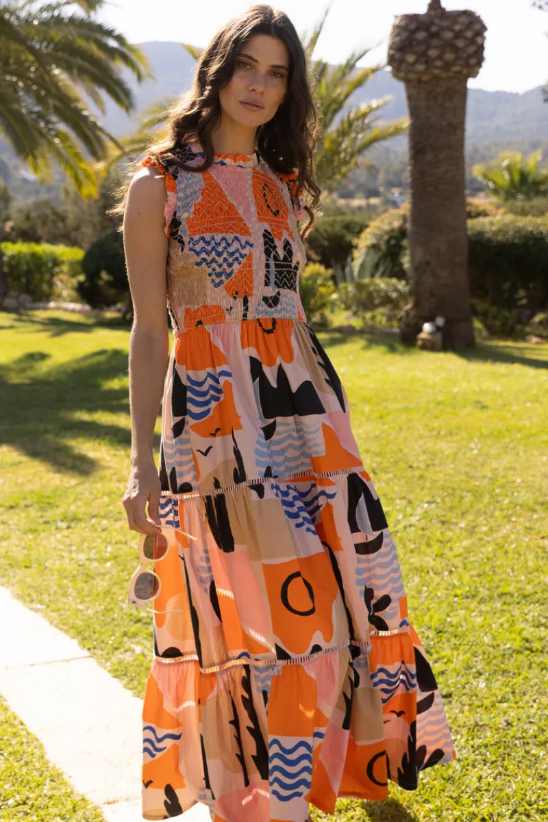 Oliphant Sleeveless Smocked Maxi- Riviera Orange