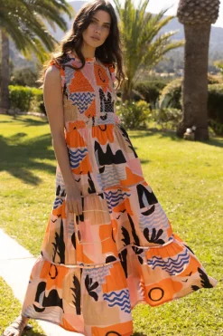 Oliphant Sleeveless Smocked Maxi- Riviera Orange