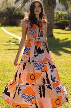Oliphant Sleeveless Smocked Maxi- Riviera Orange