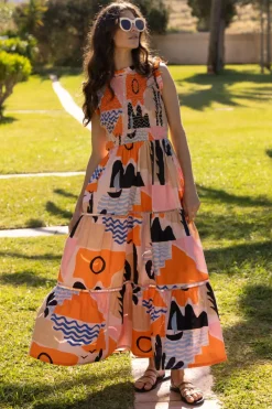 Oliphant Sleeveless Smocked Maxi- Riviera Orange