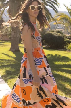 Oliphant Sleeveless Smocked Maxi- Riviera Orange