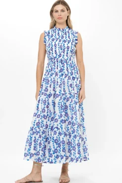 Oliphant Sleeveless Smocked Maxi- Toscana Blue