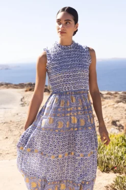 Oliphant Sleeveless Smocked Maxi- Veranda Blue