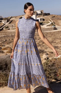 Oliphant Sleeveless Smocked Maxi- Veranda Blue