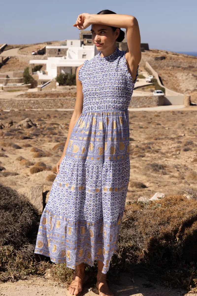 Oliphant Sleeveless Smocked Maxi- Veranda Blue