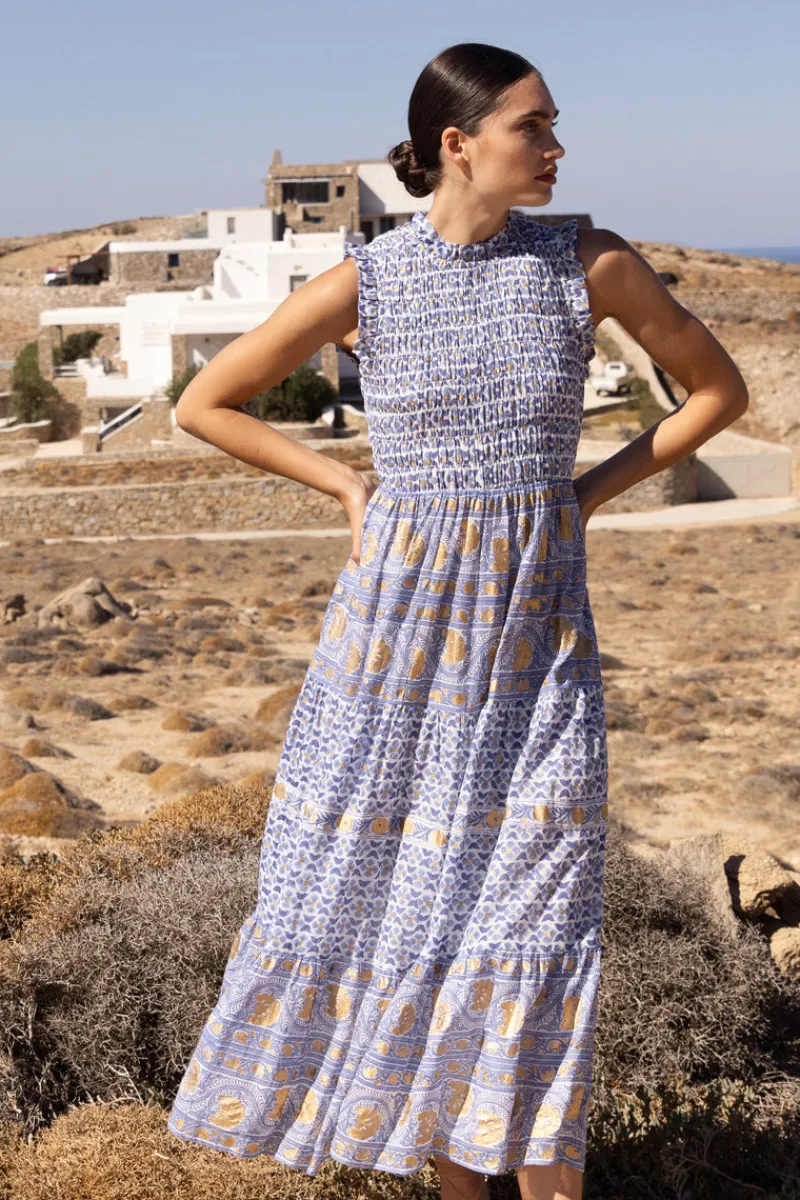 Oliphant Sleeveless Smocked Maxi- Veranda Blue