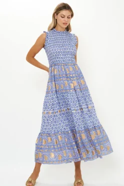 Oliphant Sleeveless Smocked Maxi- Veranda Blue