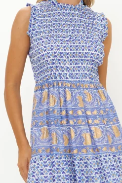 Oliphant Sleeveless Smocked Maxi- Veranda Blue