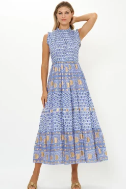 Oliphant Sleeveless Smocked Maxi- Veranda Blue