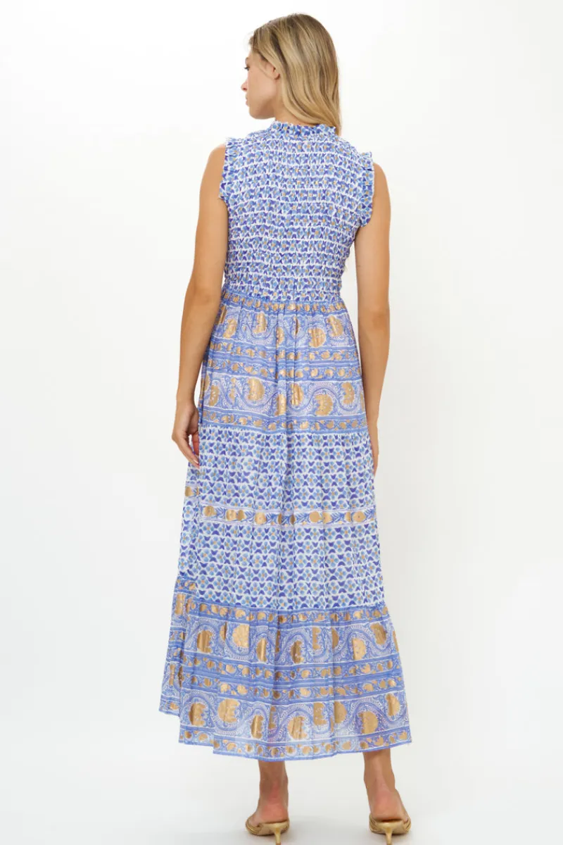 Oliphant Sleeveless Smocked Maxi- Veranda Blue