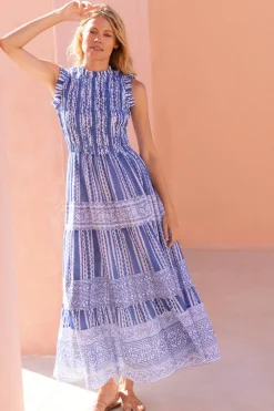 Oliphant Sleeveless Smocked Maxi- Ziggy Blue