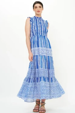 Oliphant Sleeveless Smocked Maxi- Ziggy Blue