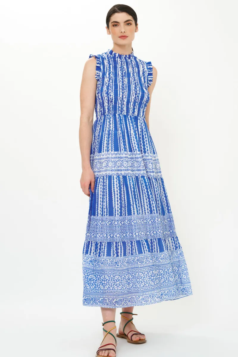Oliphant Sleeveless Smocked Maxi- Ziggy Blue