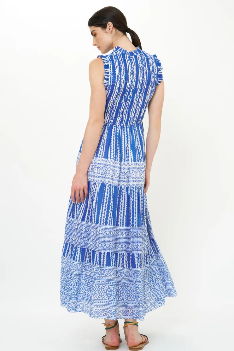 Oliphant Sleeveless Smocked Maxi- Ziggy Blue
