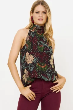 Oliphant Sleeveless Tie Neck Top- Turin Wine