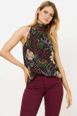 Oliphant Sleeveless Tie Neck Top- Turin Wine