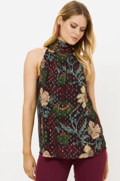 Oliphant Sleeveless Tie Neck Top- Turin Wine
