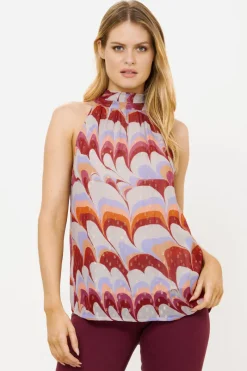 Oliphant Sleeveless Tie Neck Top- Venice Cognac