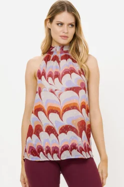 Oliphant Sleeveless Tie Neck Top- Venice Cognac