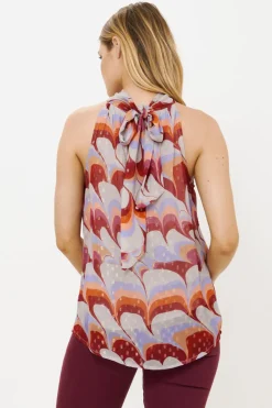Oliphant Sleeveless Tie Neck Top- Venice Cognac