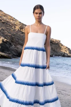 Oliphant Smocked Back Maxi- Pacifica Blue