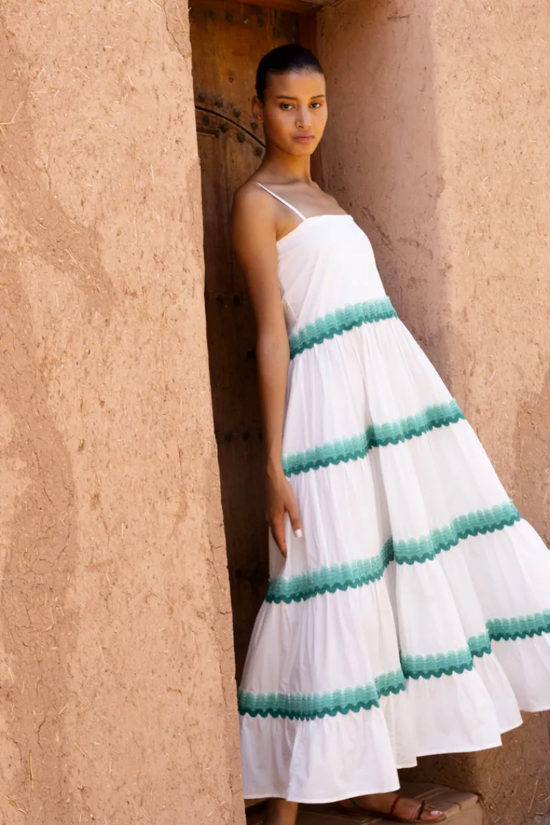 Oliphant Smocked Back Maxi- Pacifica Aqua