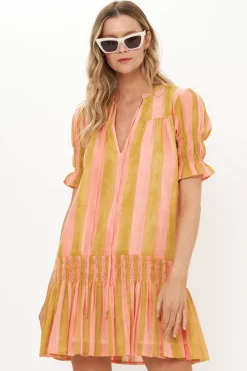 Oliphant Smocked Drop Mini- Cabana Coral