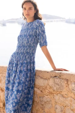 Oliphant Smocked Drop Waist Maxi- Pretoria Navy