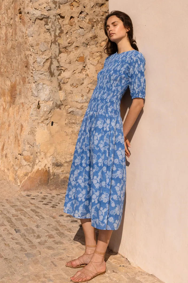 Oliphant Smocked Drop Waist Maxi- Pretoria Navy
