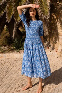 Oliphant Smocked Drop Waist Maxi- Pretoria Navy