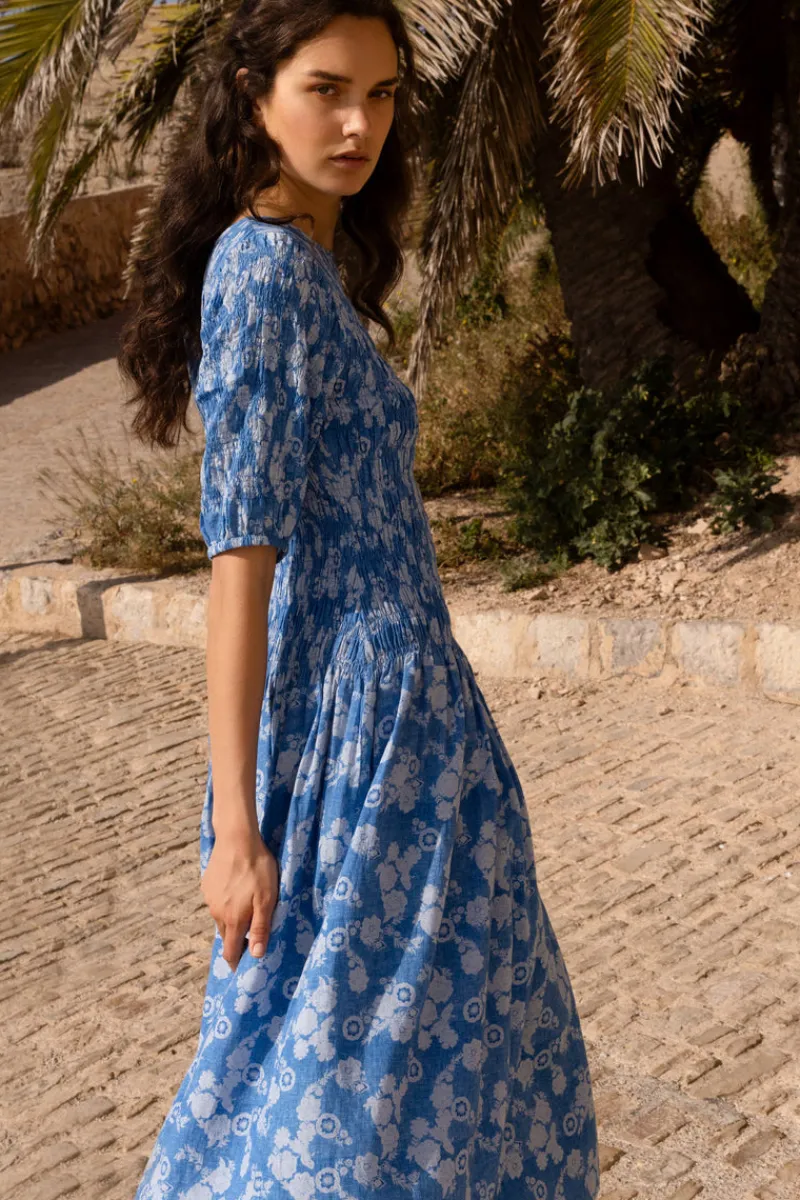 Oliphant Smocked Drop Waist Maxi- Pretoria Navy