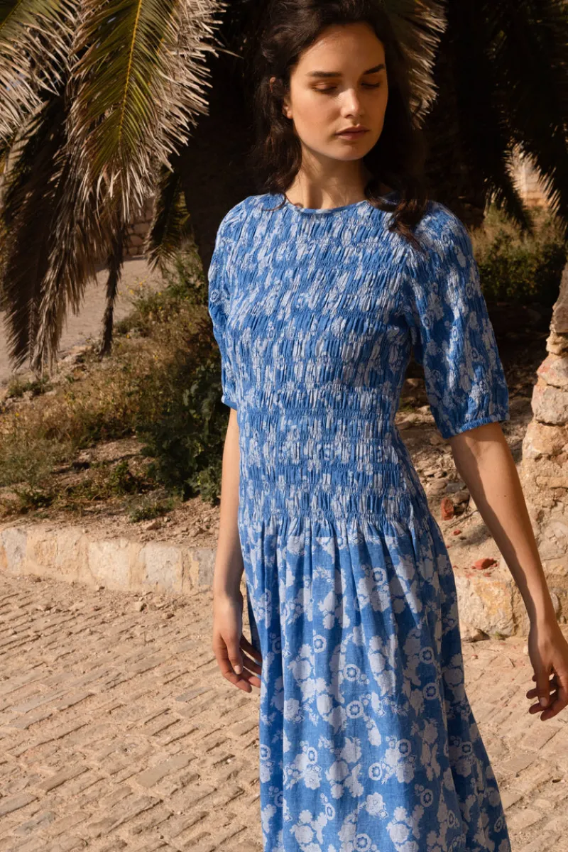 Oliphant Smocked Drop Waist Maxi- Pretoria Navy
