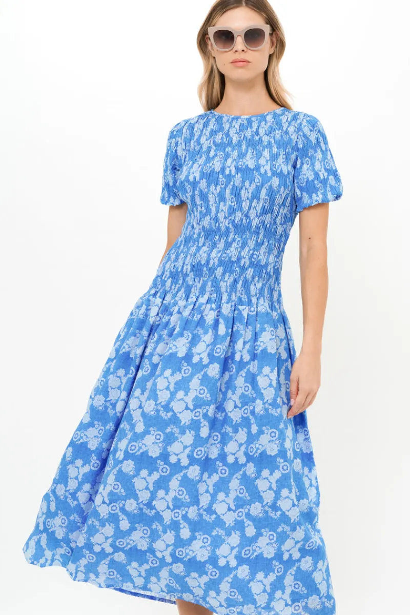 Oliphant Smocked Drop Waist Maxi- Pretoria Navy
