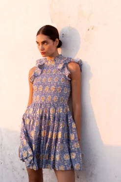 Oliphant Smocked Flirty Short- Mughal Blue