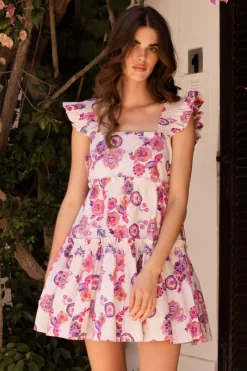Oliphant Smocked Square Neck Mini- Pretoria Pink