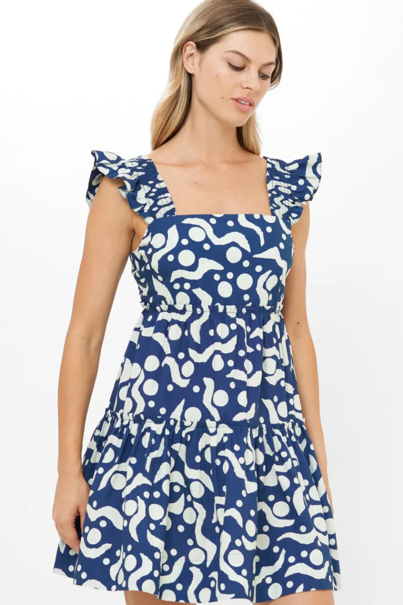 Oliphant Smocked Square Neck Mini- Acadia Navy