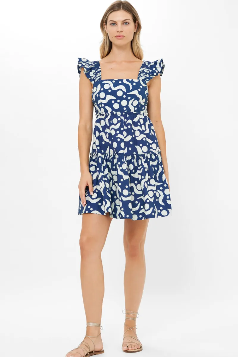 Oliphant Smocked Square Neck Mini- Acadia Navy