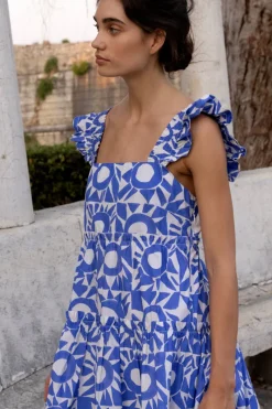 Oliphant Smocked Square Neck Mini- Eclipse Blue