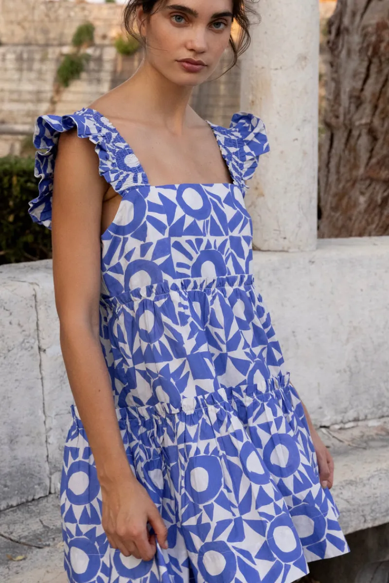 Oliphant Smocked Square Neck Mini- Eclipse Blue