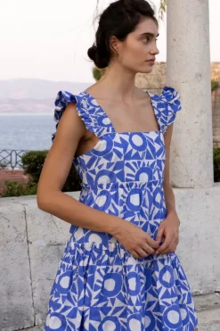 Oliphant Smocked Square Neck Mini- Eclipse Blue