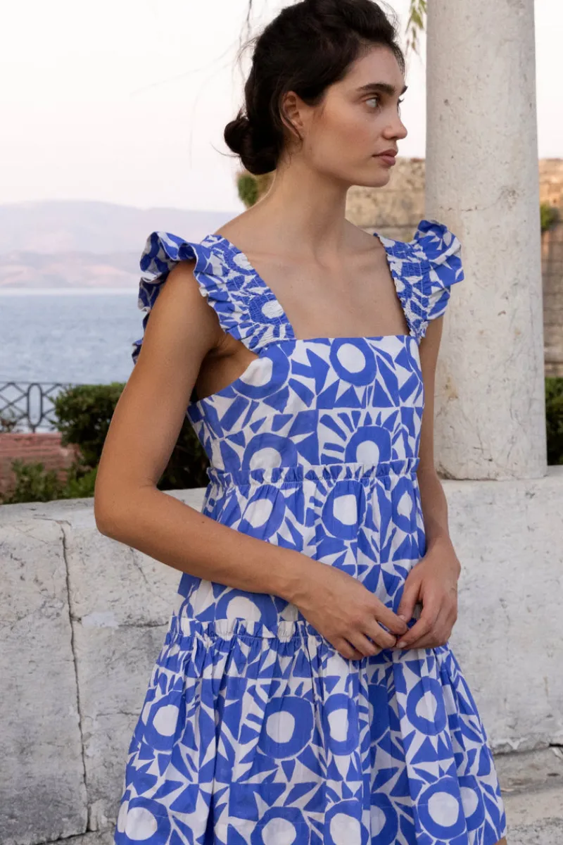 Oliphant Smocked Square Neck Mini- Eclipse Blue