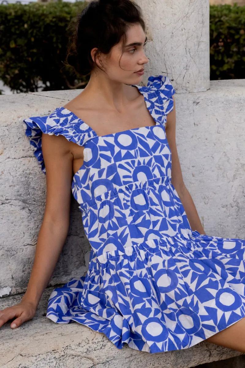 Oliphant Smocked Square Neck Mini- Eclipse Blue