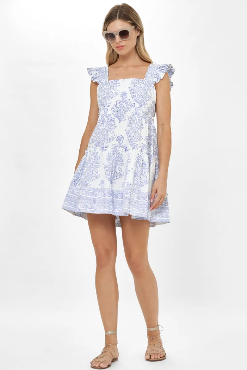 Oliphant Smocked Square Neck Mini- Amadora Blue