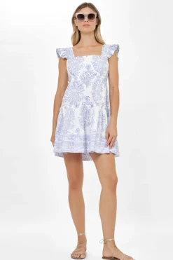 Oliphant Smocked Square Neck Mini- Amadora Blue